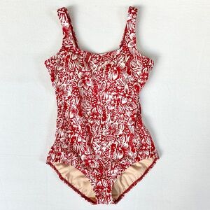Land's End Red Tropical Parrot Bathing Suit Women’s Size 14